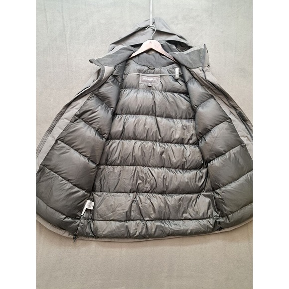 Eddie Bauer Weatheredge Jacket Down Parka Womens Size XL EB650 Gray Hooded Coat - Picture 10 of 12